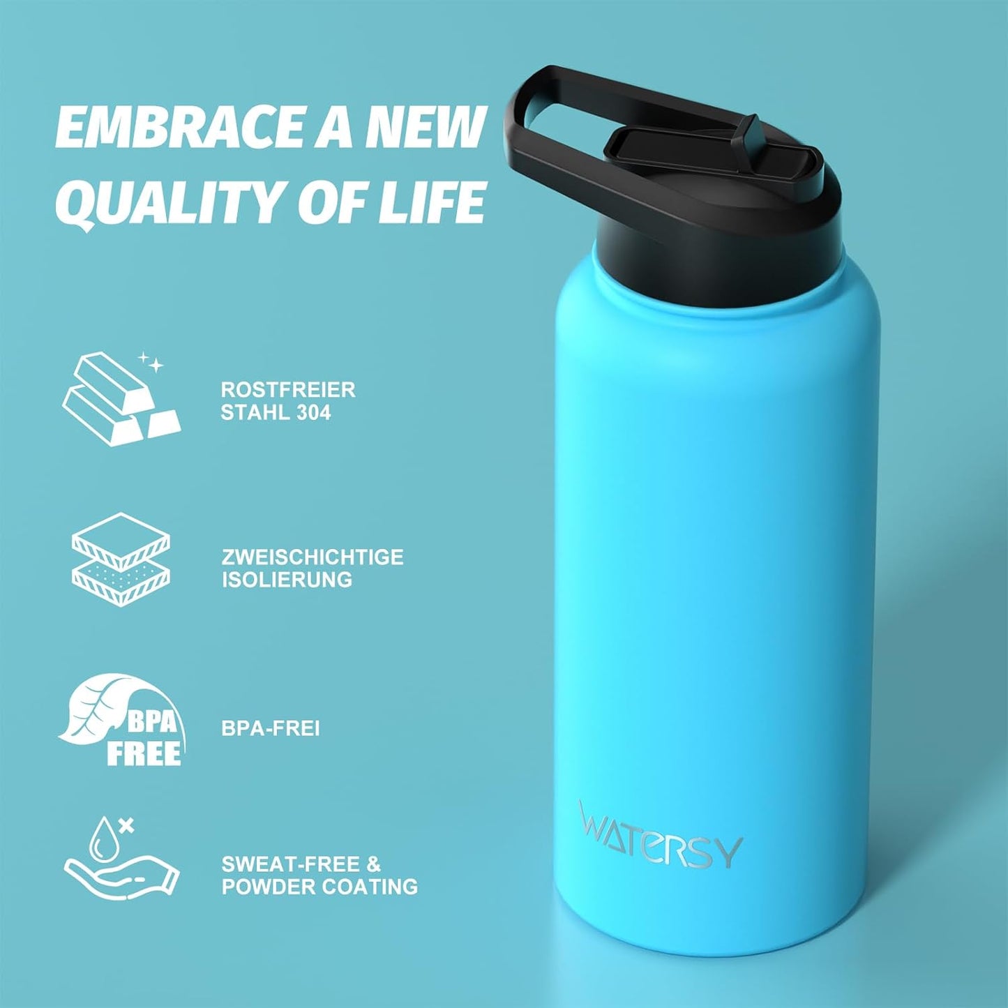 40oz Insulated Water Bottle (Cold for 48 Hrs),BPA Free&Leak Proof,Stainless Steel Water Flask,Water Jug with Straw Spout Lids for Gym,Hiking,Travel,Black Blue