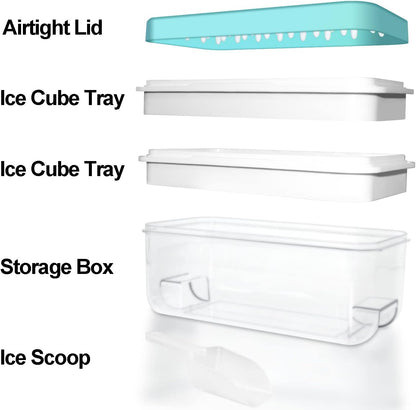 Ice Trays for Freezer with Lid & Bin, Ice Cube Tray Making 64 pcs Ice Cubes, Easy Press to Release Ice, Ice Tray with Storage Bin Chilling Cocktail Whiskey Coffee 2 Trays 1 Ice Bucket & Scoop (Black)