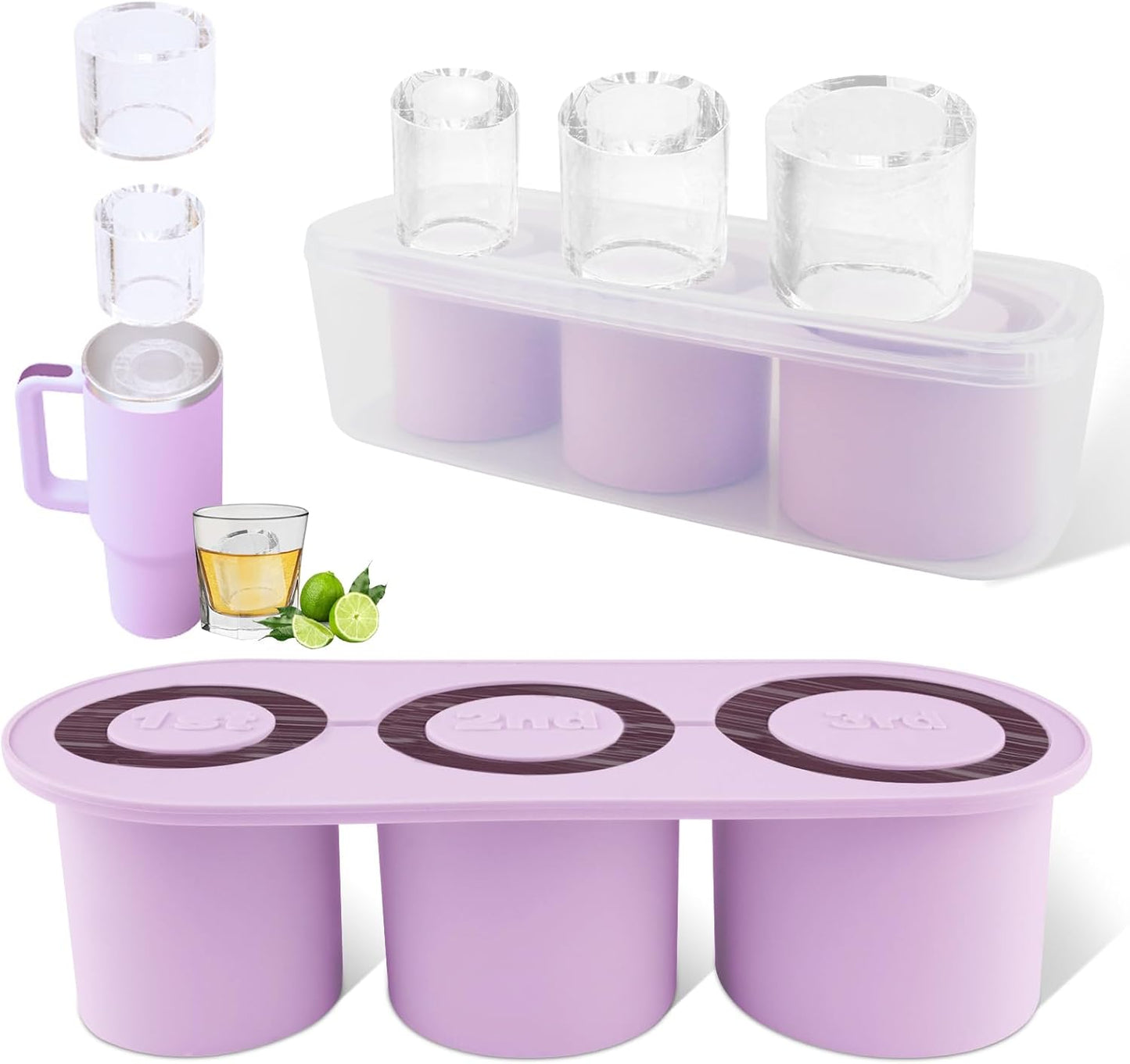 Tcamp Ice Mold for 30-40 oz Tumbler Cup, Silicone Ice Cube Tray With Lid and Bin for Freezer, Ice Ring Ice Maker for Chilling Cocktails, Whiskey, Drinks, Coffee, Easy Fill and Release (Black)