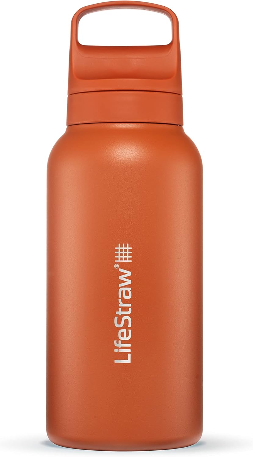 LifeStraw Go Series — Insulated Stainless Steel Water Filter Bottle for Travel and Everyday Use Removes Bacteria, Parasites and Microplastics, Improves Taste, 1L Aegan Sea