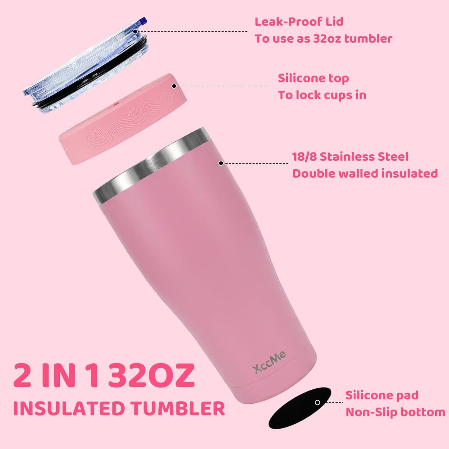 Universal Iced Coffee Sleeve,32oz Double Wall Stainless Steel Insulator Fits 16-32oz Starbucks/Dunkin/McDonalds Cups,Reusable Iced Coffee Cup Holder,Leak-Proof Tumbler for Hot,Cold Drink