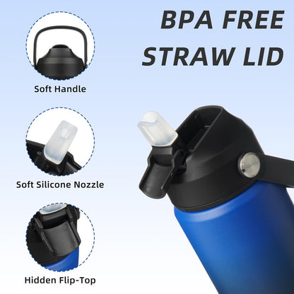 BJPKPK Insulated Water Bottle with Straw Lid, 18oz Thermo Water Bottles with Soft Nozzle, Flex Handle & Non-slip Boot, BPA Free Leak Proof Stainless Steel Metal Thermo, Tumblers, Cups,Sea Salt