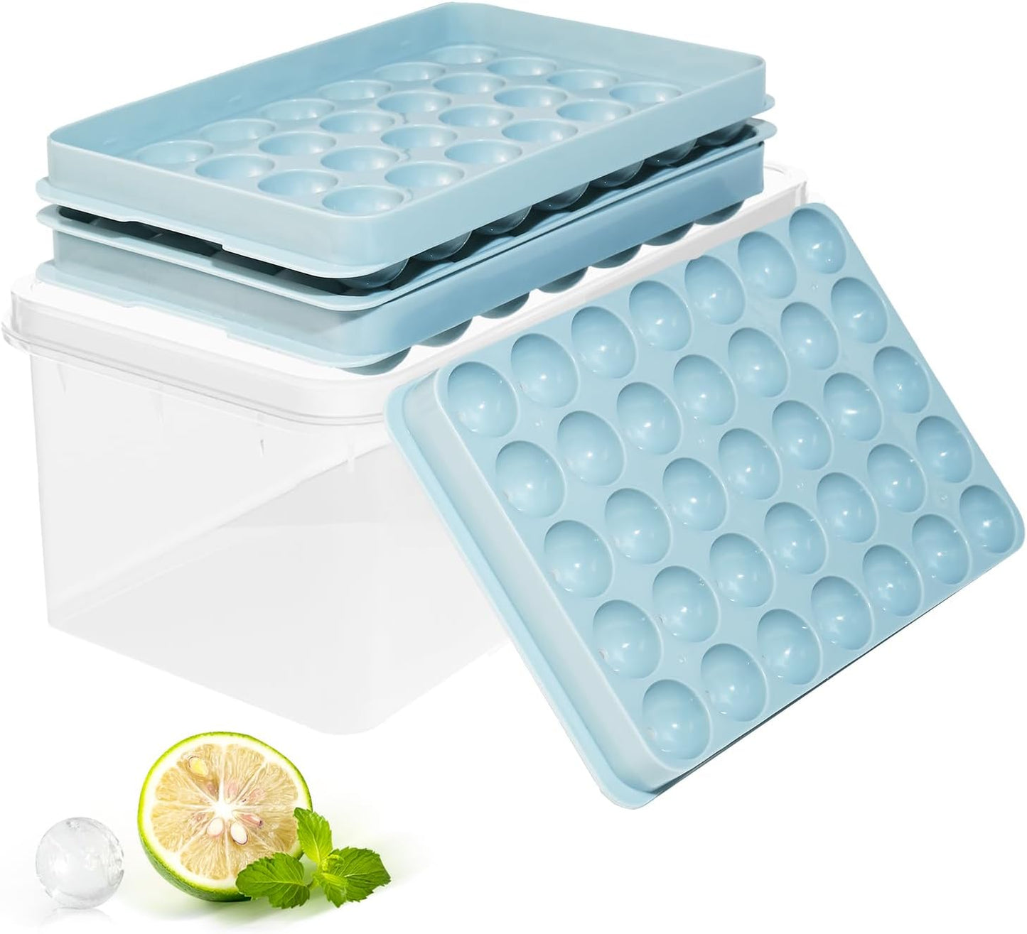Ice Cube Tray with Lid and Bin – Round Ice Cube Trays for Freezer, BPA-Free Food-Grade Ice Mold, Stackable Ice Ball Maker, Iced Bucket Kits, Circle Ice Tray for Cocktails, Whiskey, Coffee, and Drinks