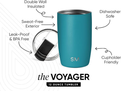 Simple Modern Voyager Tumbler with Flip Lid | Travel Coffee Mug | Insulated Stainless Steel Cold Brew Iced or Hot Coffee Cup | Gifts for Women Men Her Him | 16oz, Almond Birch