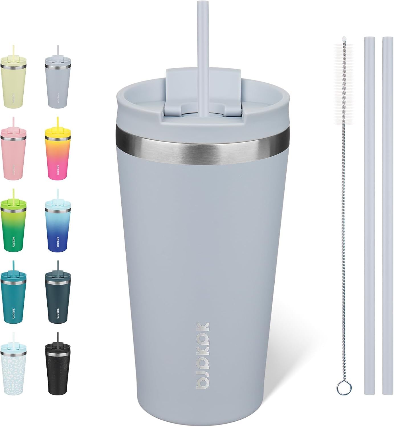 BJPKPK 22oz Insulated Tumbler With lid And Straw Stainless Steel Tumblers Travel Coffee Mug Reusable Thermal Cup,Sky