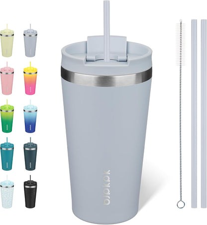 BJPKPK 22oz Insulated Tumbler With lid And Straw Stainless Steel Tumblers Travel Coffee Mug Reusable Thermal Cup,Sky
