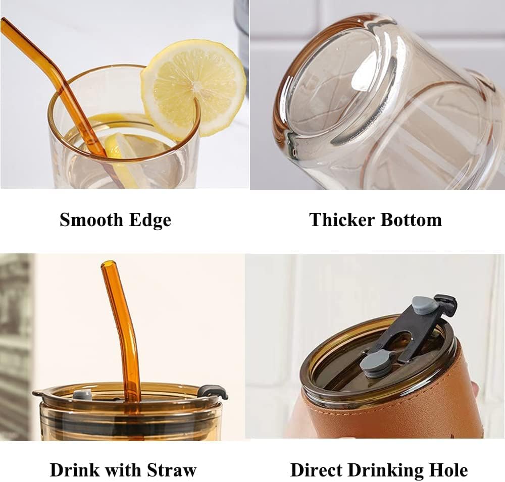 BLUEPOLAR 13oz/400ml Tumbler Water Glass, Cups with Straw and Lid Sealed Carry on for Coffee, Iced Tea, Thick Wall Insulated Glass Cup (Amber)…