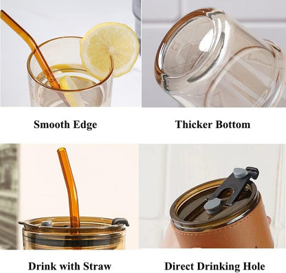 BLUEPOLAR 13oz/400ml Tumbler Water Glass, Cups with Straw and Lid Sealed Carry on for Coffee, Iced Tea, Thick Wall Insulated Glass Cup (Amber)…