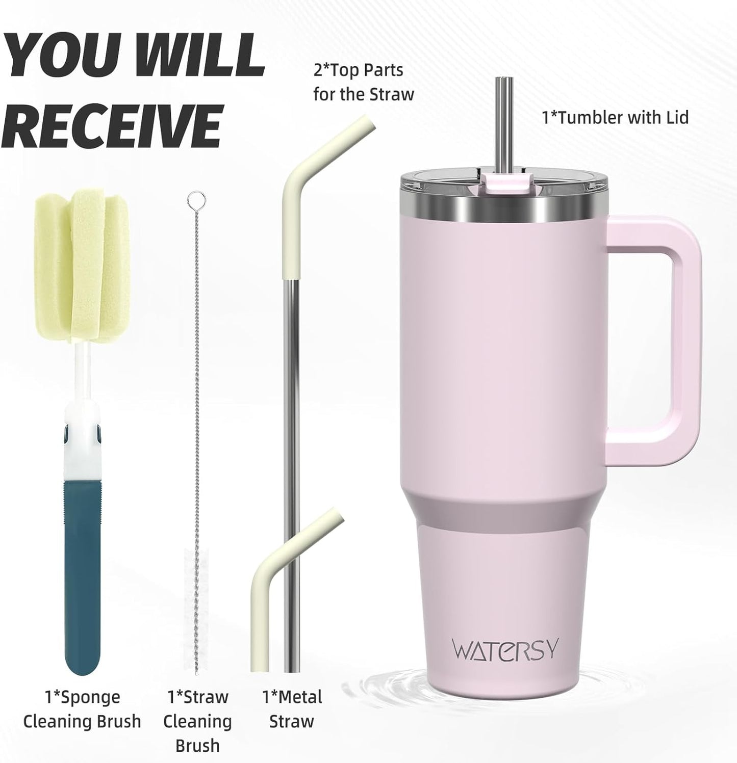 40 oz Tumbler with Handle,Tumbler with Lid and Straw,Double Wall Insulated Cup Stainless Steel Travel Mug(Cold for 34 Hours),Water Bottle for Iced Tea,Coffee,Cold Beverages(Purple)