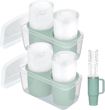 Ice Mold for Stanley Cup, Silicone Ice Cube Tray for Stanley Cup 30oz-40oz, Tumbler Ice Mold with Lid and Bin, Easy Release Cylinder Ice Cube Mold, 1 Pack, Eucalyptus