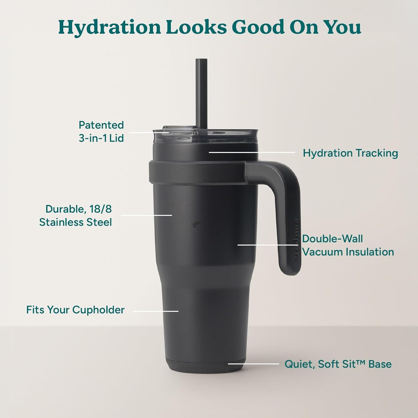 REDUCE 24 oz Stainless Steel Tumbler with Handle - Dual-Wall Vacuum Insulated Travel Mug, Sweat-Proof Lid & Reusable Straw - Keeps Drinks Cold for 24 Hrs, Fits Cupholders, Dishwasher Safe - Lilac Bud