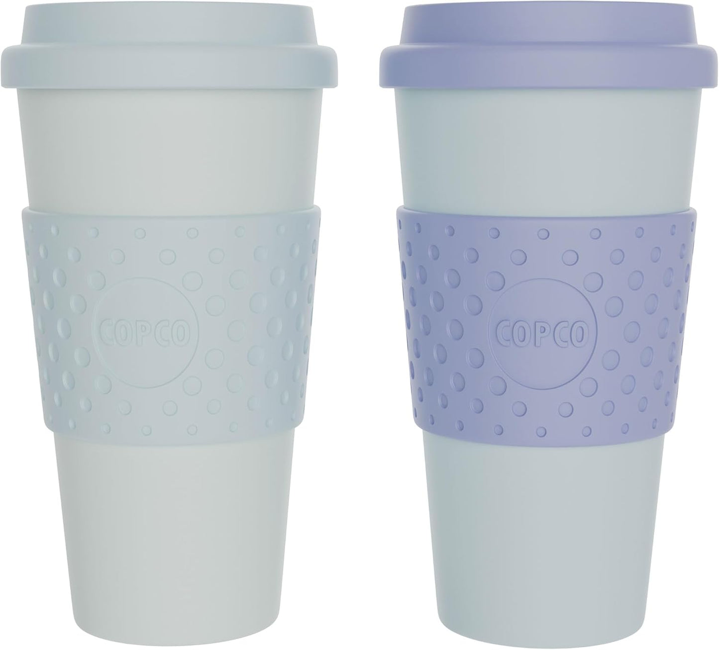 Copco Acadia 16oz Travel Mug with Lid, Set of 2 Double Wall Insulated Tumbler, Non-Slip Sleeve and BPA-Free - Microwave & Dishwasher Safe, Reusable Plastic To Go Travel Coffee Mug (Navy/Blue)