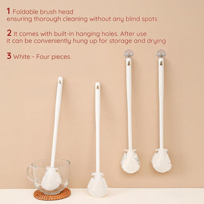 4PCS 360° Flexible Silicone Bottle Brush with Long Handle Soft Bristle Baby Bottle Brush Cleaner for Narrow Neck Water Bottles Straws Jars Deep Cleaning Brush Set 2025 New Bottle Cleaning Brush