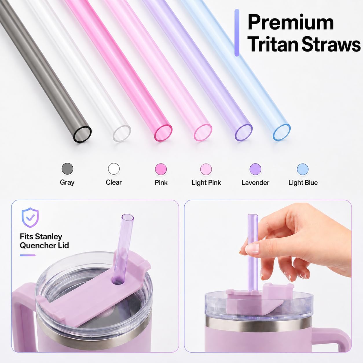 Joshey 12 Inch Tritan Replacement Straws for Stanley 40oz Tumbler - 6 Pack Reusable Long Straws with Cleaning Brush, Fits 30oz & 40oz Stanley Cup Accessories, BPA-Free (6 Colors)