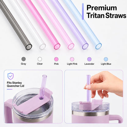 Joshey 12 Inch Tritan Replacement Straws for Stanley 40oz Tumbler - 6 Pack Reusable Long Straws with Cleaning Brush, Fits 30oz & 40oz Stanley Cup Accessories, BPA-Free (6 Colors)