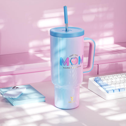 Meoky 40 oz Tumbler with Handle and Straw: Stainless Steel Insulated Tumbler with Lid and Straw - 100% Leak Proof Tumbler for Car Cup Holders - Travelers Commuters Workers, Donut