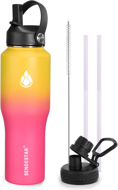 SENDESTAR 40oz Water Bottle Wide Mouth Stainless Steel Vacuum Insulated Double Wall with Straw Lids Fit in Any Car Cup Holder