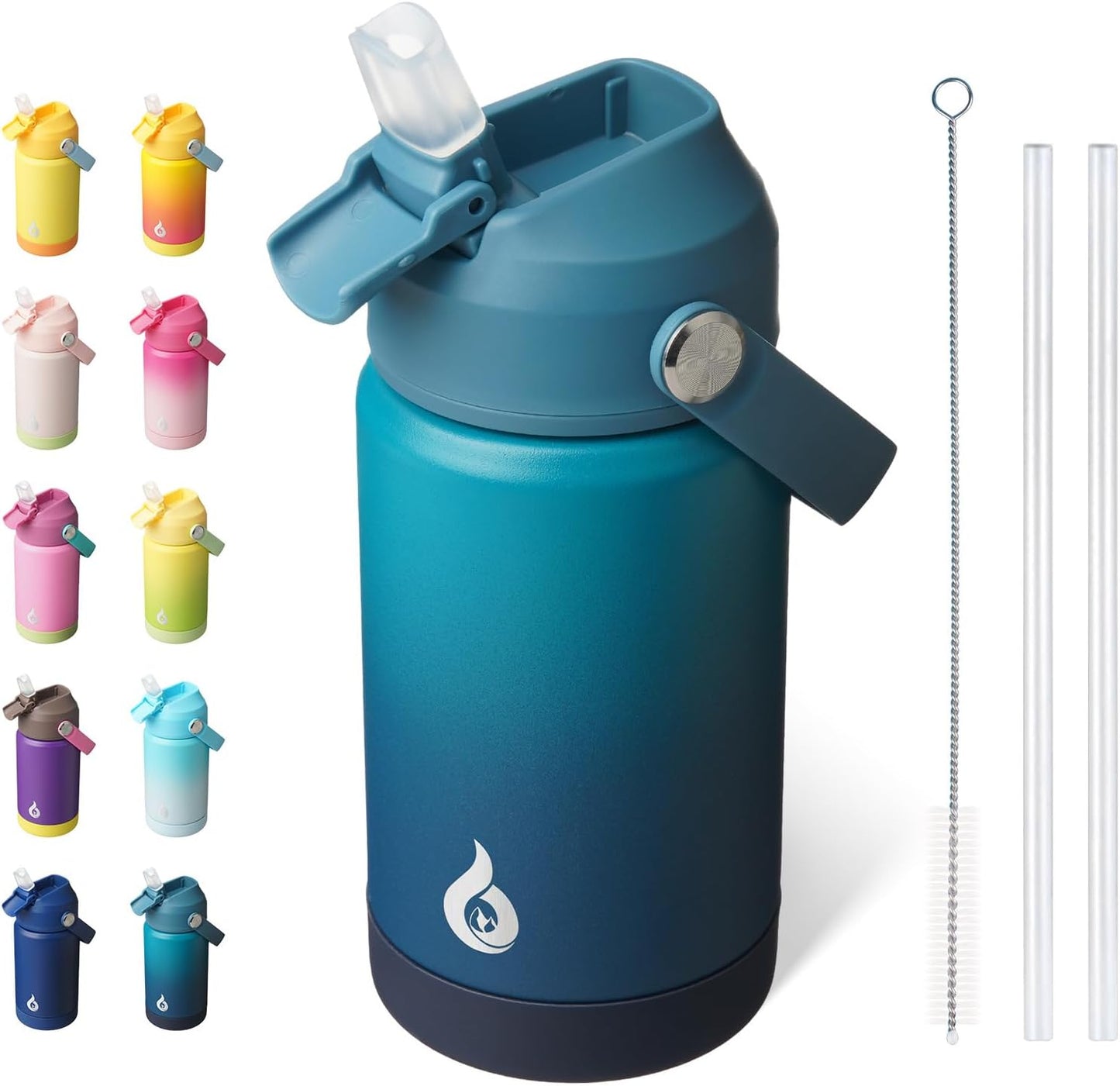 BJPKPK Insulated Water Bottle with Straw Lid, 18oz Thermo Water Bottles with Soft Nozzle, Flex Handle & Non-slip Boot, BPA Free Leak Proof Stainless Steel Metal Thermo, Tumblers, Cups,Sea Salt