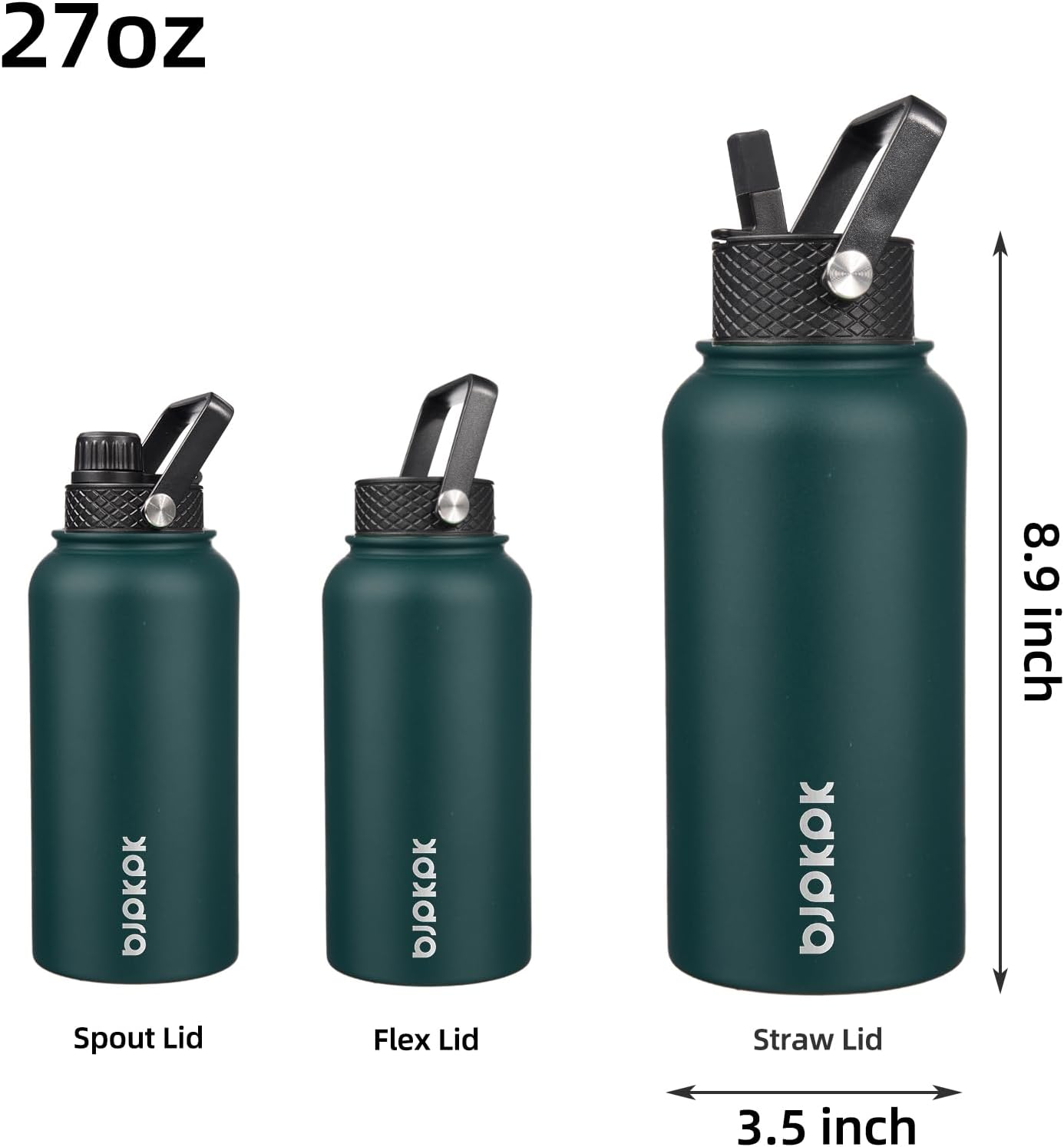 BJPKPK Insulated Water Bottles with Straw Lid, 40oz Stainless Steel Water Bottles with 3 Lids, BPA Free Leakproof Thermo, Tumblers, Cups for Sports, Gym- Midnight - Colors B