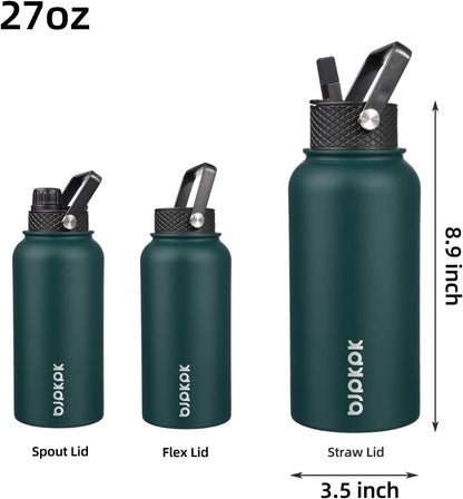 BJPKPK Insulated Water Bottles with Straw Lid, 40oz Stainless Steel Water Bottles with 3 Lids, BPA Free Leakproof Thermo, Tumblers, Cups for Sports, Gym- Midnight - Colors B