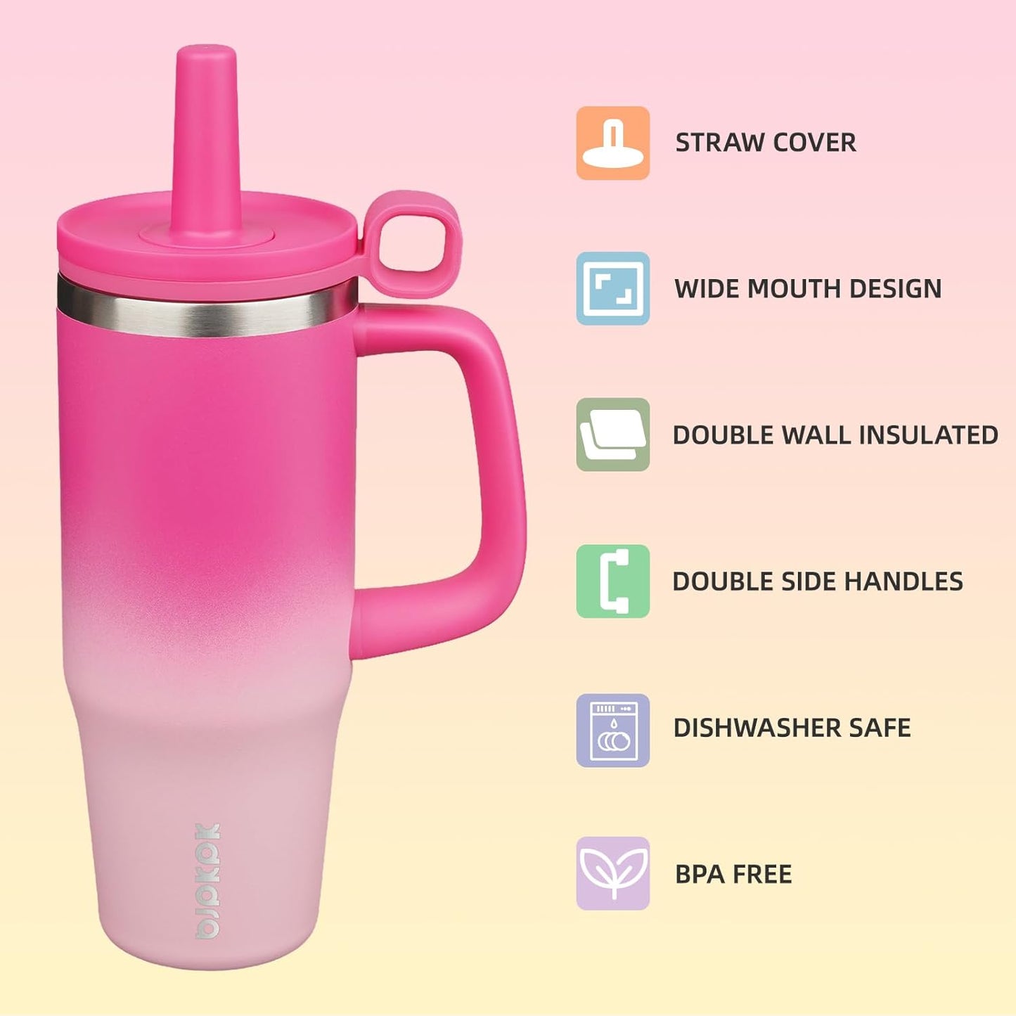 BJPKPK 50oz Insulated Tumbler with Handle Stainless Steel Travel Coffee Mug with Lid Reusable Large Water Bottle with Straw,Sky