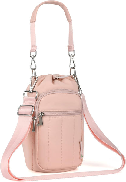 Rueesh Water Bottle Holder Bag with Adjustable Strap, Insulated Bottle Carrier Bag RFID Crossbody Sling Bag for Gym Walking