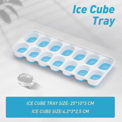 ChefAide 4‑Pack Ice Cube Trays with Lids, 56‑Cube Total Stackable Freezer Ice Trays, Durable Silicone & Plastic Easy‑Release Ice Molds for Cocktails, Coffee & Drinks