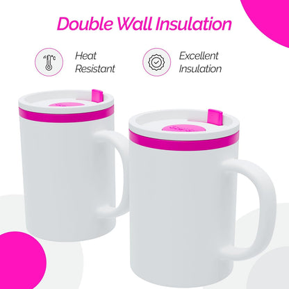 Copco Desk Mug 16 oz - Durable BPA-Free, Double-Wall Insulation for Hot & Cold Drinks, Microwave & Dishwasher Safe, Ideal for Office, Home, Travel - Spill-Resistant Reusable Mug (Pink)