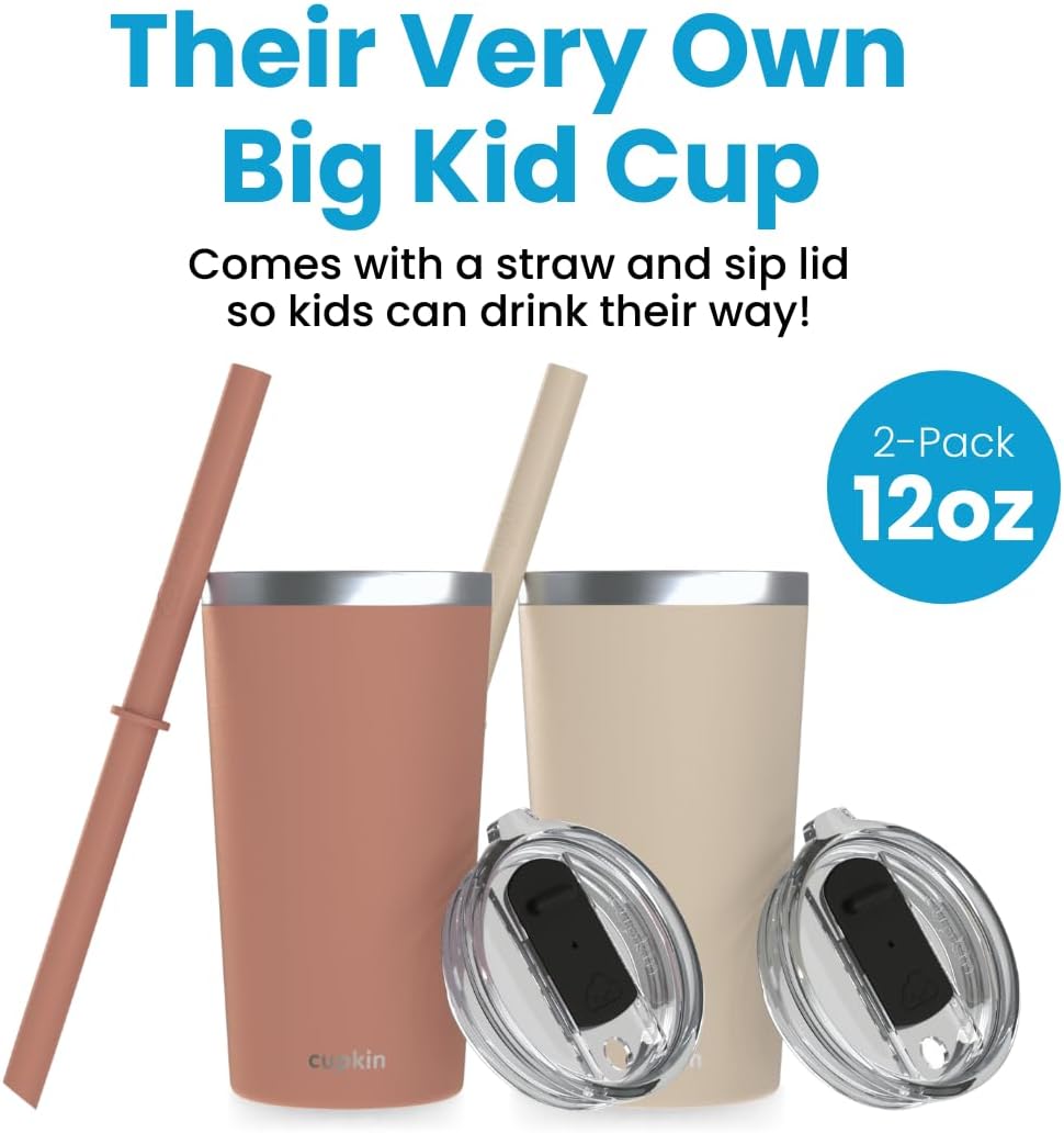 CUPKIN Stainless Steel Insulated Tumbler with Lid and Straw, 20 oz Stainless Steel Cups, Set of 2 Travel Coffee Mug for Adults, Iced Coffee Cup with Lid, Tumbler for Travel (Coral + Yellow)
