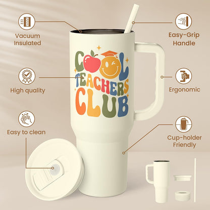 Floral Tumbler with Handle 40oz, Stainless Steel Insulated Tumblers Coffee Travel Mug Cup with Straw, Flower Coffee Cup Gifts for Women Girls, Gift for Her on Christmas Birthday Mothers Day