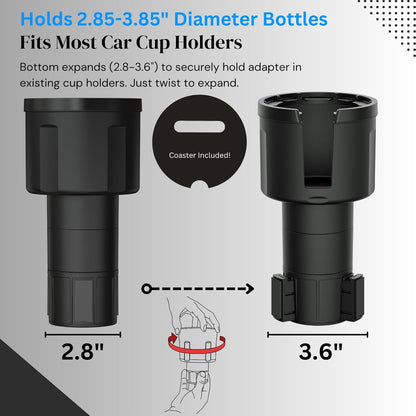 Swigzy Car Cup Holder Expander Adapter for Large Water Bottles - [Patented & Upgraded] - Holds: Hydro-Flask, Yeti, Nalgene, Owala, 32-40oz - Adjustable Expandable Insert Extender - Universal