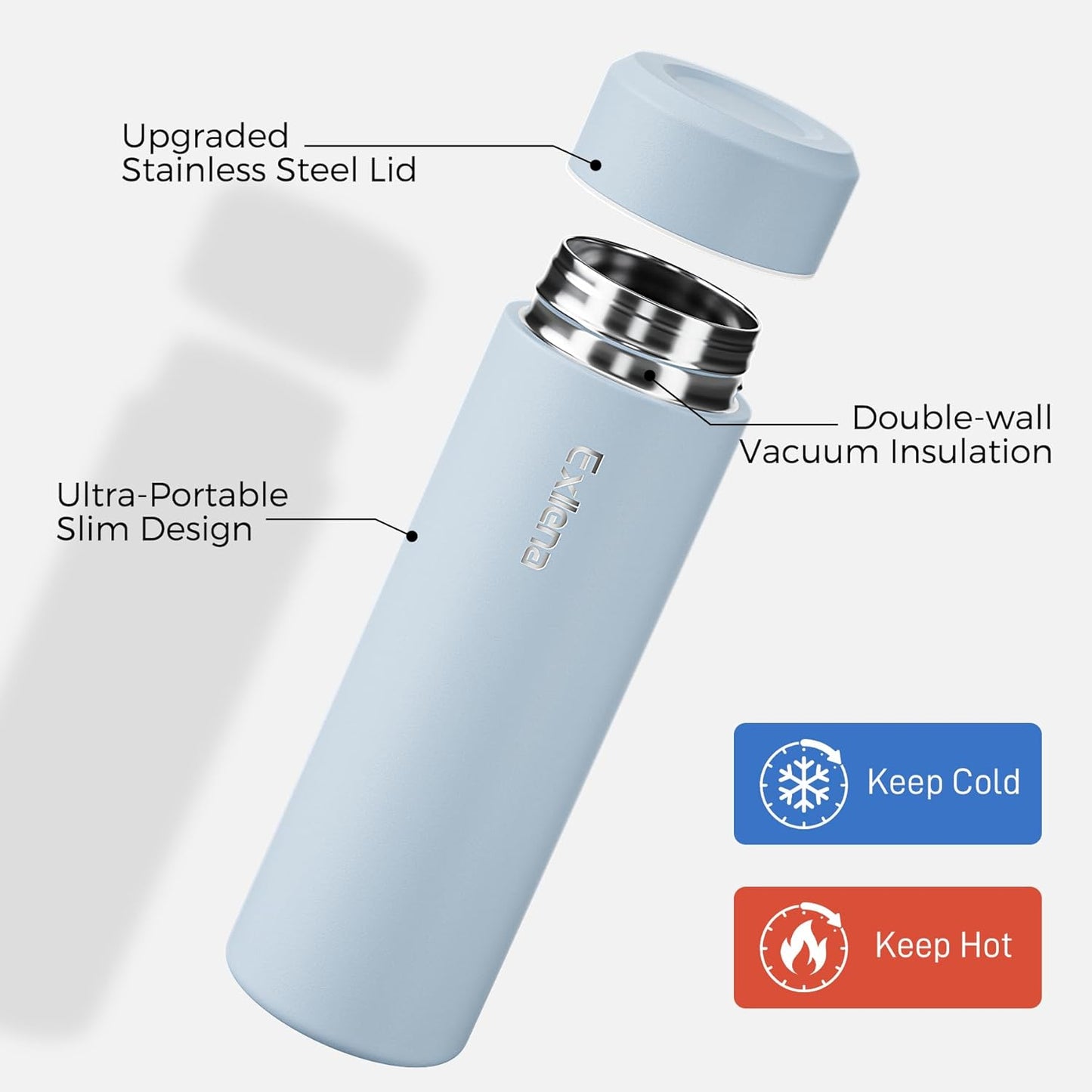 【Upgraded】Exllena Small Insulated Water Bottle 12 oz/350ml– Mini Insulated Water Bottle for Hot & Cold Drinks, Perfect Small Water Bottle for Travel, Purse...(Greyish Blue)