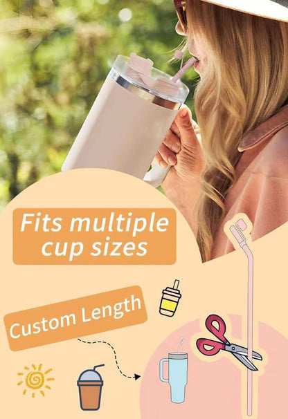 Reusable Replacement 12 inch Long Silicone Straw With Cover, Stocking Stuffers Gifts for Women Men Teens Girls Boys, Compatible with Stanley Tumbler Cup Accessorie 40 oz 30 oz (6 Pack)