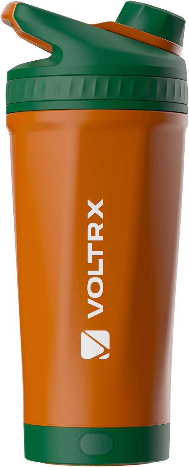VOLTRX ChillMix Shaker Bottle Insulated Stainless Steel - USB C Rechargeable Electric Protein Shake Mixer, Shaker Cups for Protein Shakes and Meal Replacement, Chrome Steel, 16 oz
