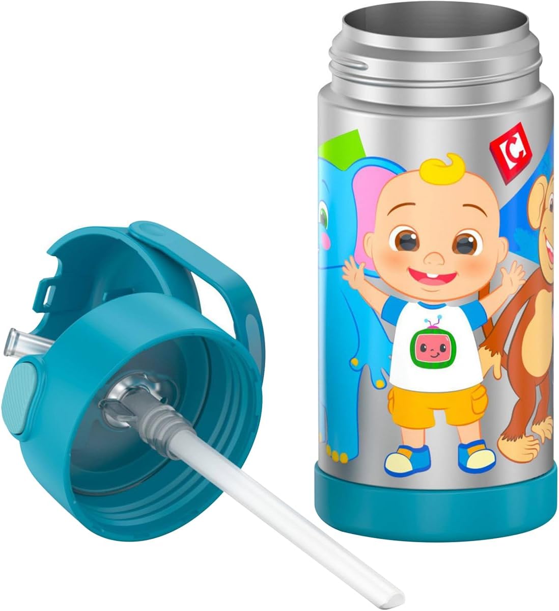 THERMOS FUNTAINER Water Bottle with Straw - 12 Ounce - Kids Stainless Steel Vacuum Insulated Water Bottle with Lid, Bluey - Colors B