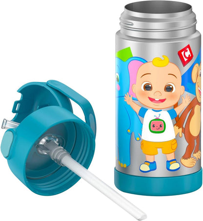 THERMOS FUNTAINER Water Bottle with Straw - 12 Ounce - Kids Stainless Steel Vacuum Insulated Water Bottle with Lid, Bluey - Colors B