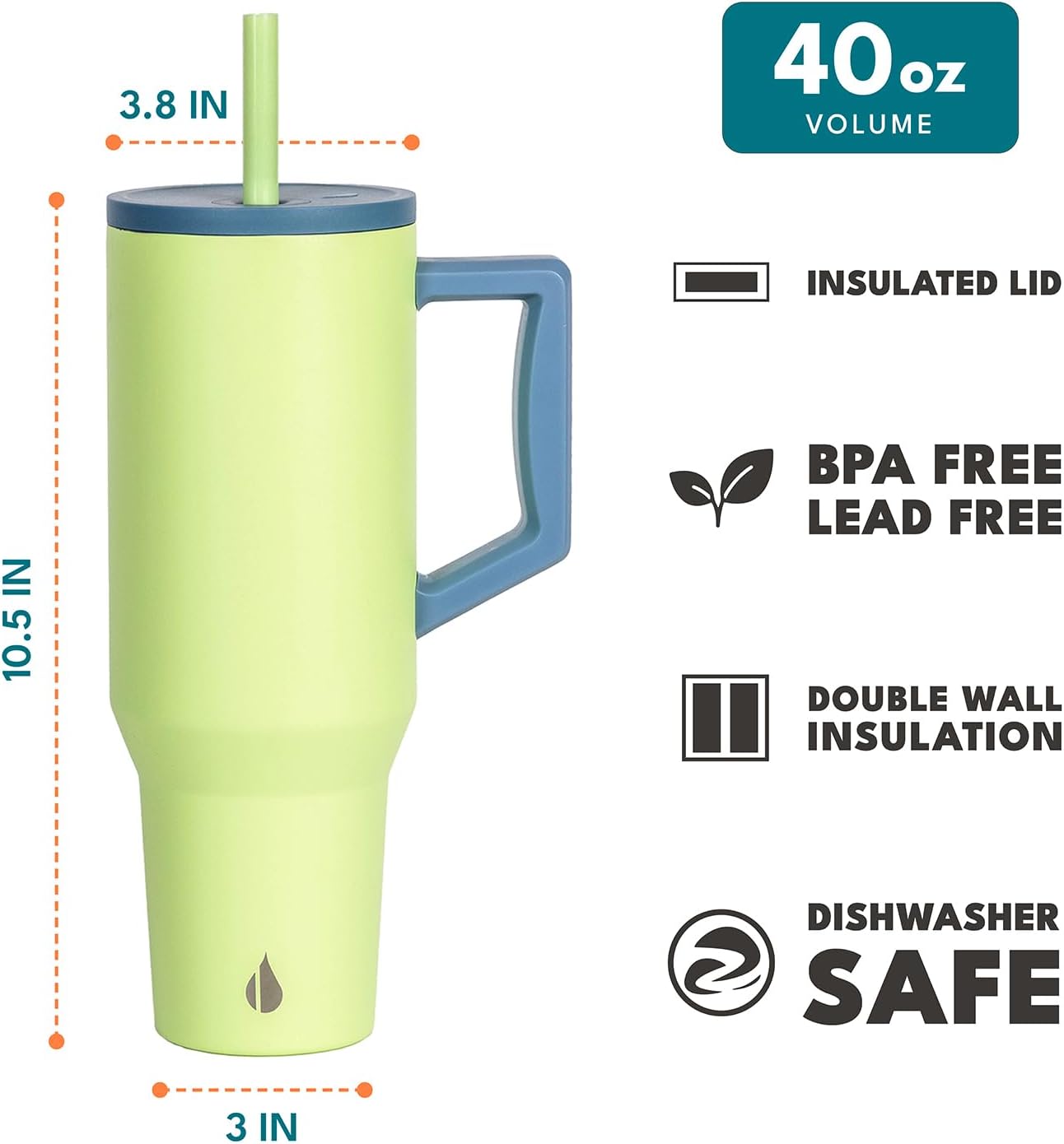 Elemental 32 oz 100% Leak Proof Tumbler with Handle & Straw - Stainless Steel Double Wall Insulated Tumbler for Hot and Cold Beverages - Travel Coffee Mug with Sip & Straw Lid - White - Colors A