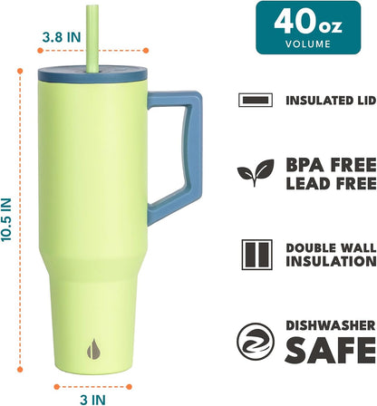 Elemental 32 oz 100% Leak Proof Tumbler with Handle & Straw - Stainless Steel Double Wall Insulated Tumbler for Hot and Cold Beverages - Travel Coffee Mug with Sip & Straw Lid - White - Colors A