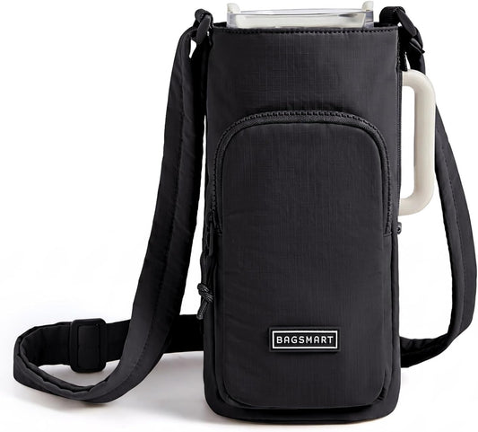 BAGSMART 40oz Magnetic Water Bottle Holder with Strap, Drink Carrier Bag Crossbody Gym Bag, Gym Accessories for Women/Men