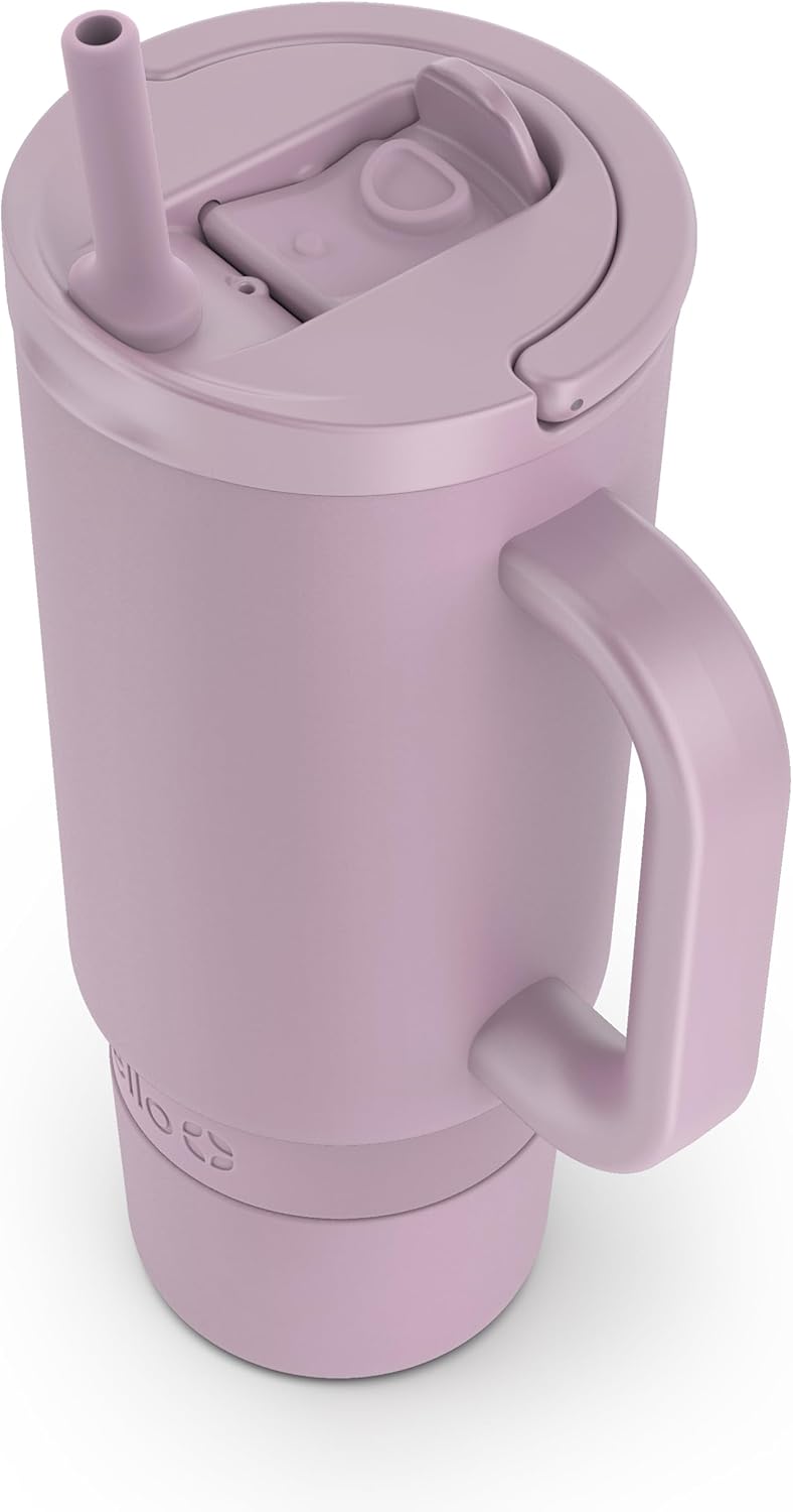 Ello Port 40oz Tumbler with Carry Loop & Integrated Handle, Vacuum Insulated Stainless Steel Reusable Water Bottle, Travel Mug with Leak Proof Lid & Straw, Perfect for Iced Coffee & Tea, White