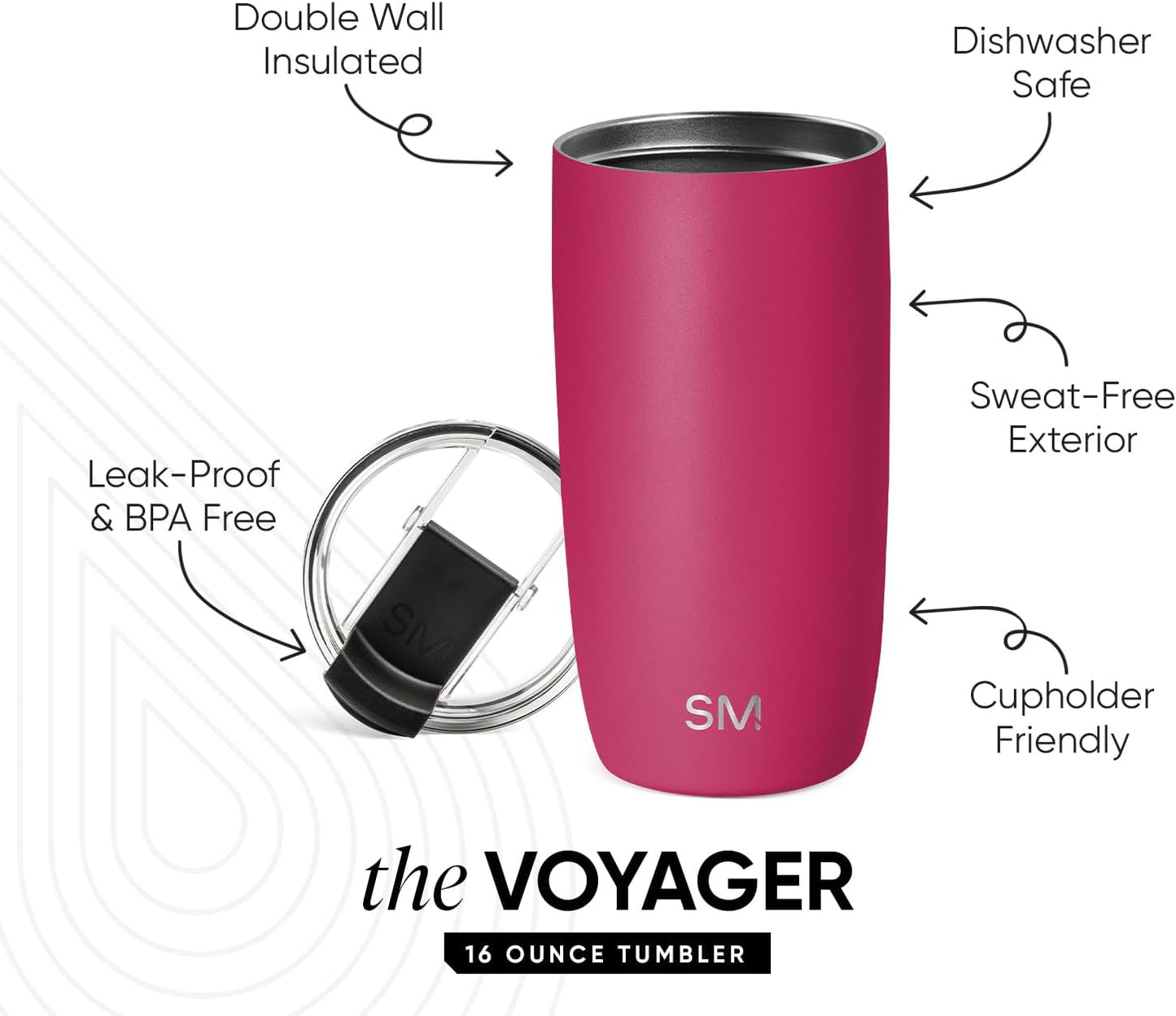 Simple Modern Voyager Tumbler with Flip Lid | Travel Coffee Mug | Insulated Stainless Steel Cold Brew Iced or Hot Coffee Cup | Gifts for Women Men Her Him | 16oz, Almond Birch
