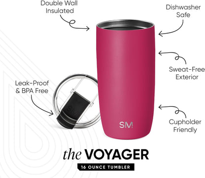 Simple Modern Voyager Tumbler with Flip Lid | Travel Coffee Mug | Insulated Stainless Steel Cold Brew Iced or Hot Coffee Cup | Gifts for Women Men Her Him | 16oz, Almond Birch