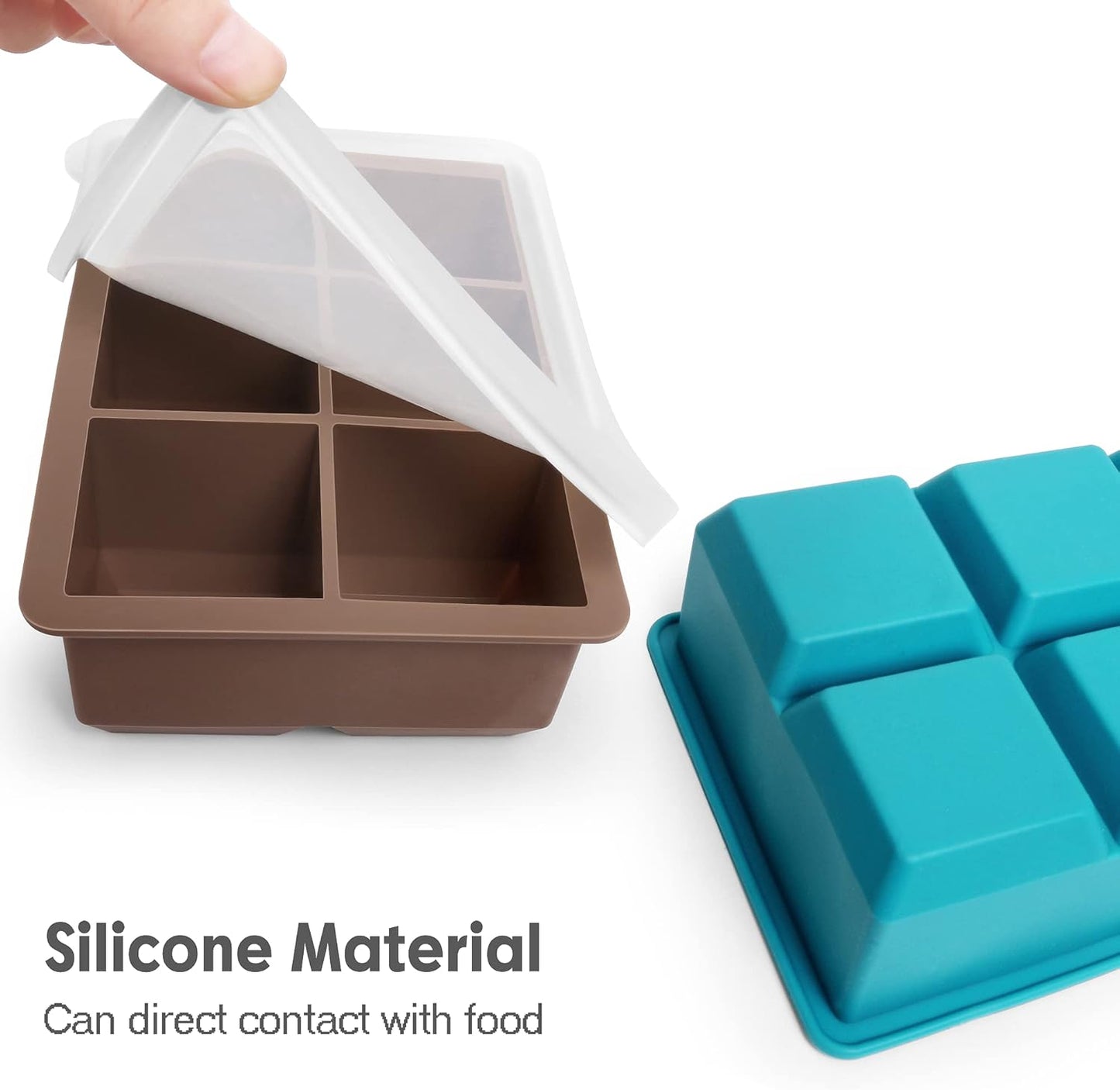 Excnorm Silicone Ice Cube Trays 3 Pack - Large Size Silicone Ice Cube Molds with Leak Proof Removable Lid Square Ice Cube Tray And BPA Free for Cocktail,Whiskey, Stackable Flexible Ice