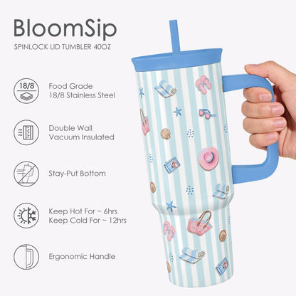 SANDJEST Pickleball Stainless Steel Locking Lid Silicone Straw Tumbler with Handle 40oz, Insulated Stainless Steel Travel Cup for Women Girls Friends Players, Gift Idea for Birthday Christmas