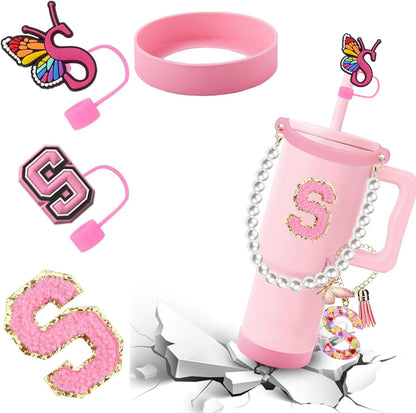 7pcs Cup Accessories for Stanley 30/40oz Tumbler, Handle Strap, Straw Cover, Silicone Boot, Letter Charm Stickers