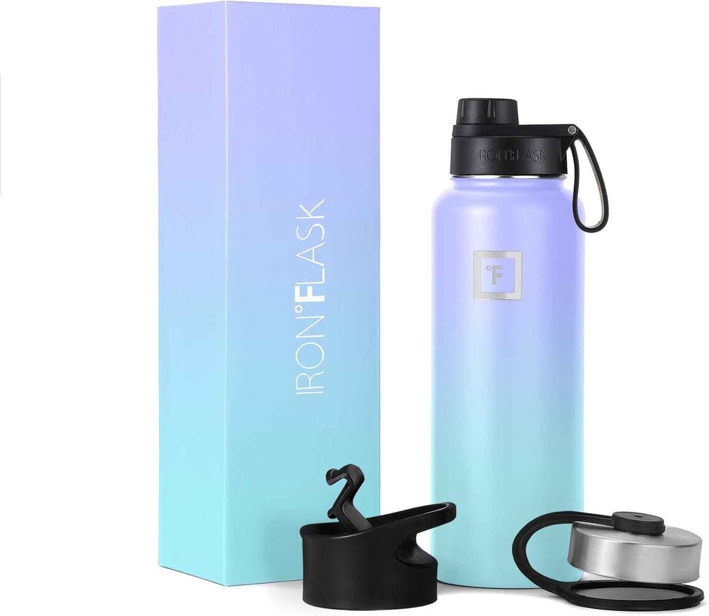 IRON °FLASK Camping & Hiking Hydration Flask with Straw, Wide Mouth Insulated Stainless Steel Sports Water Bottle - 40 oz Midnight Black