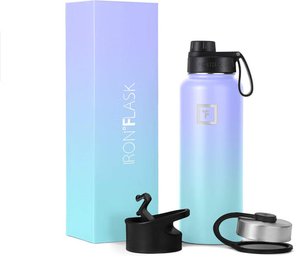 IRON °FLASK Camping & Hiking Hydration Flask with Straw, Wide Mouth Insulated Stainless Steel Sports Water Bottle - 40 oz Midnight Black