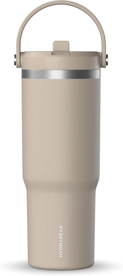 Hydrapeak Nomad 32oz Insulated Stainless Steel Travel Tumbler with Handle & Straw Lid, Leakproof, Cupholder Friendly, Keeps Drinks Cold 24 Hours, Reusable Bottle for Daily Hydration (Pale Sage)