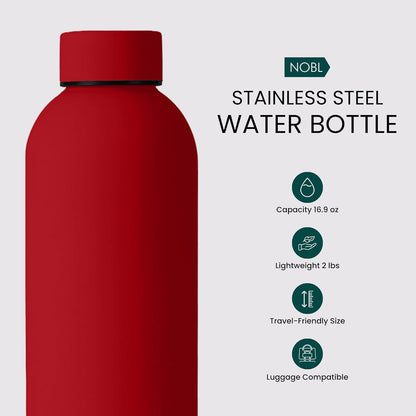 NOBL Stainless Steel Water Bottle,17 oz, 500 ml, Double Wall Vacuum Insulation, Sealed Bottle Keeps Drinks Cold 24 Hrs & Hot 12 Hrs, Leak Proof, Fits Noble Carry-On Cup Holder - Sand