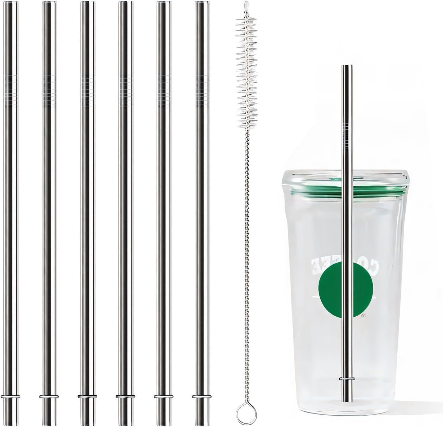 10.5 Inch Stainless Steel Straws Replacement for Starbucks Cold Cup Venti 24 oz, 6 PCS Straight Reusable Metal Straw with Cleaning Brush, 10.5" X 0.31" Compatible with Starbucks Tumblers